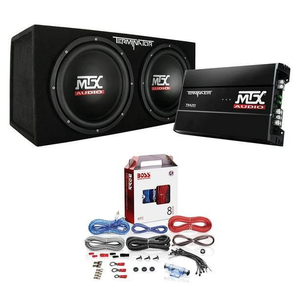 MTX 12 Inch Dual Car Subwoofer Audio, Sub Box, & Amplifier Bundle w