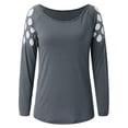 thumbnail image 3 of Casual Tops Shirts for Women Long Sleeve Neck Hollow-Out Studded T Shirts Tee Shirts, 3 of 5