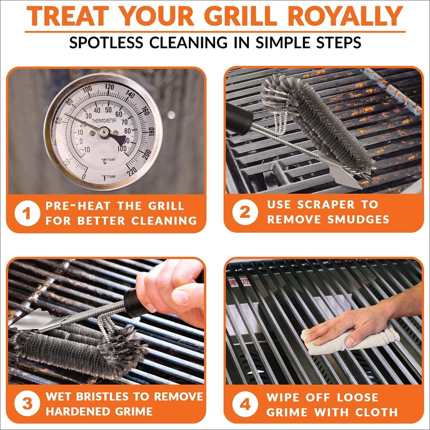OVERGRILL Stainless Steel Grill Brush: Grill Cleaner for Outdoor BBQs, 8.07  H 6.5 L 5.31 W - Gerbes Super Markets