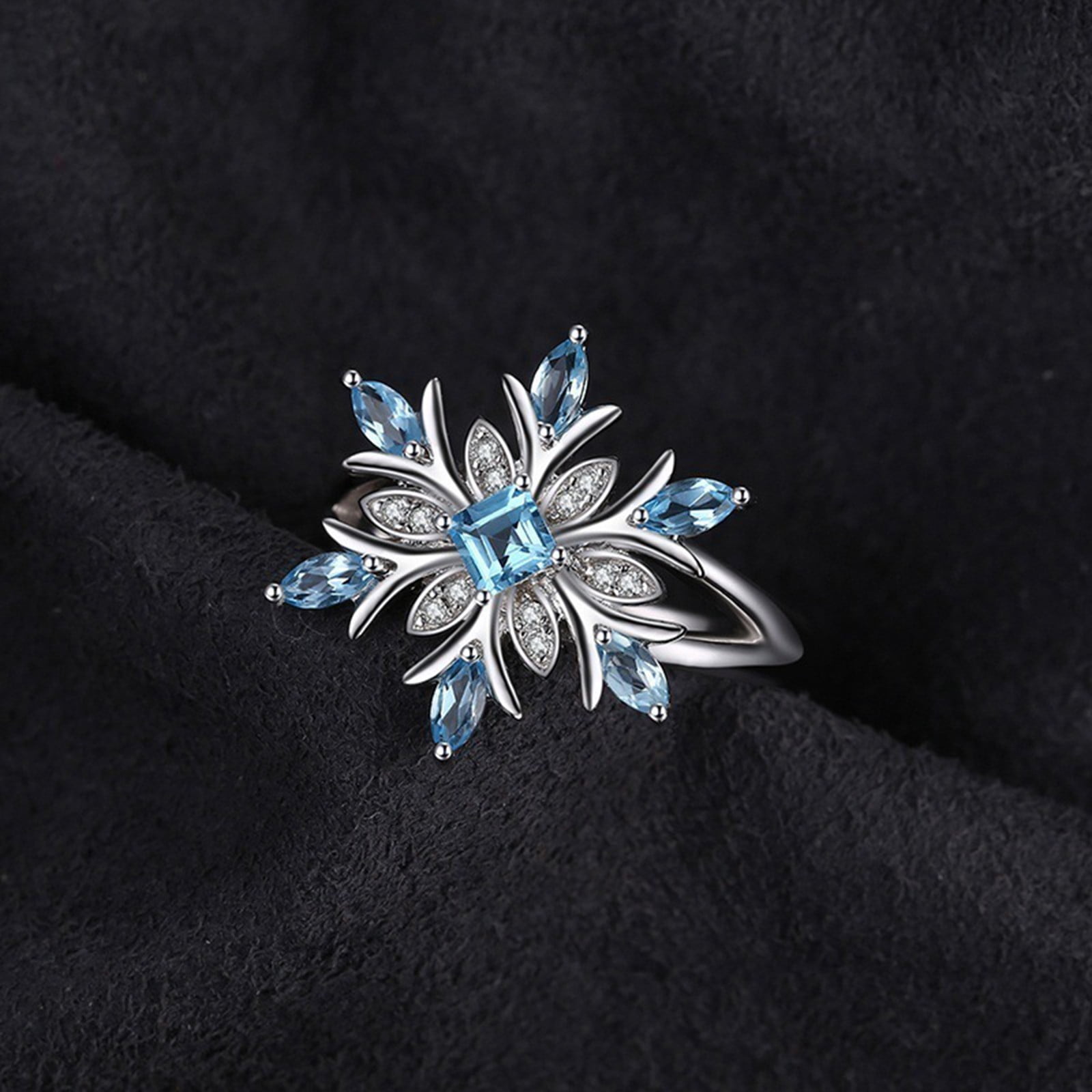 Women Fashion Snowflake Flower Rings Engagement Jewellery Accessories Ring