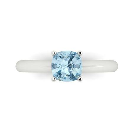 Clara Pucci 14K White Gold 1ct SwissBlueTopaz Solitaire Ring for Women