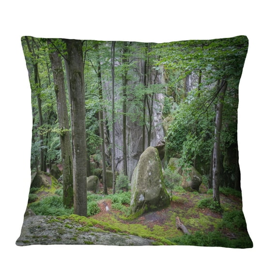 Designart Dense Moss Forest in Green - Landscape Printed Throw Pillow - 12x20