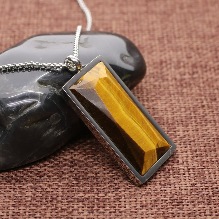 COAI Mens Tiger Eye Genuine Stones Rectangle Pendant Necklace
