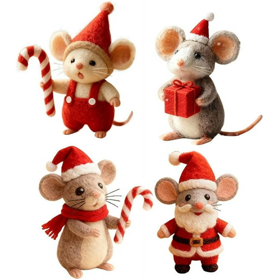Hometravel Handmade Felt Mouse Ornaments, Wool Felted Animal Figures with Santa Design, Needle Crafted Christmas Decor for Tree, Shelf, Festive Display