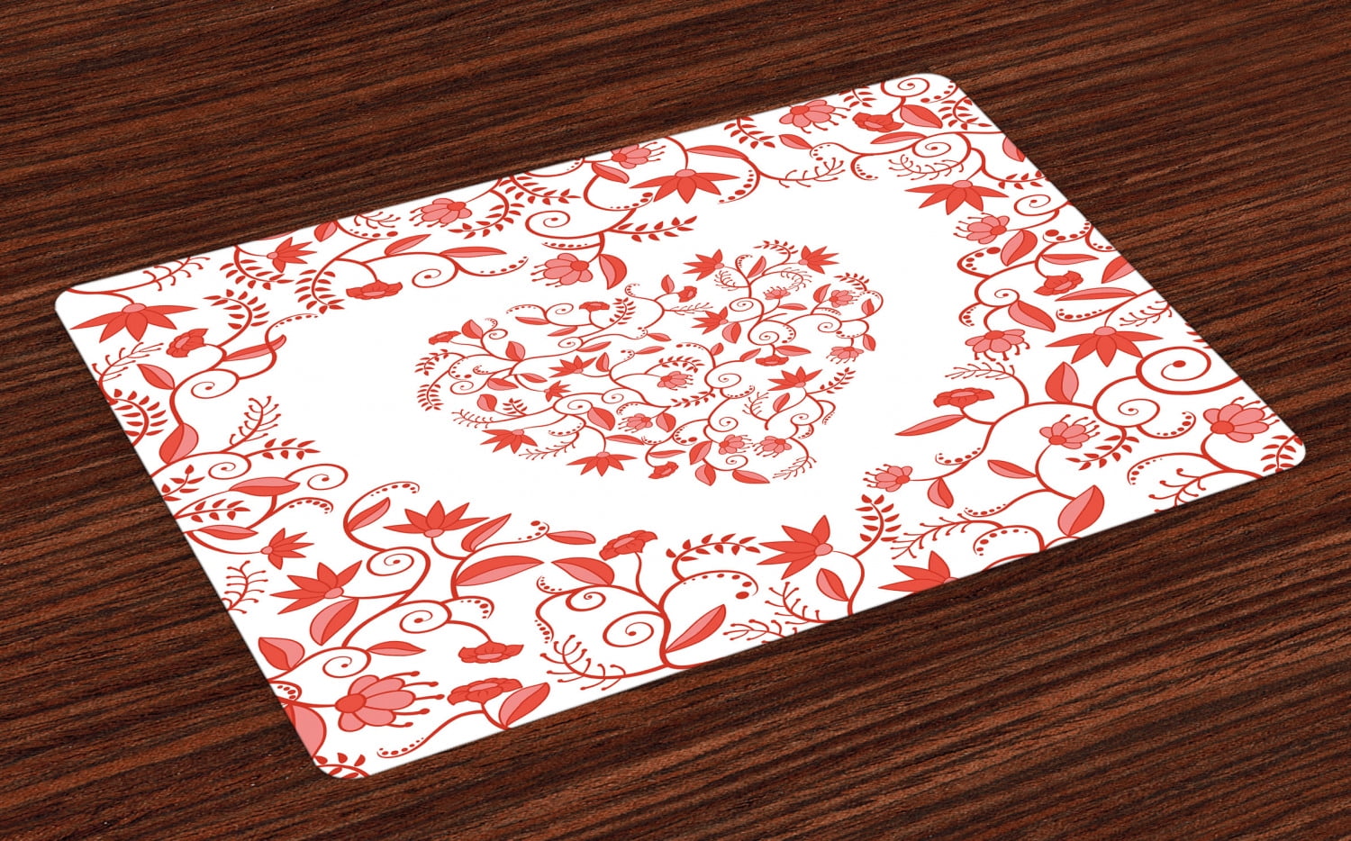 Valentines Day Placemats Set of 4 Paisley Floral Details with Leaves