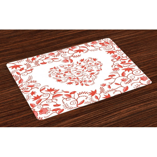 Valentines Day Placemats Set of 4 Paisley Floral Details with Leaves