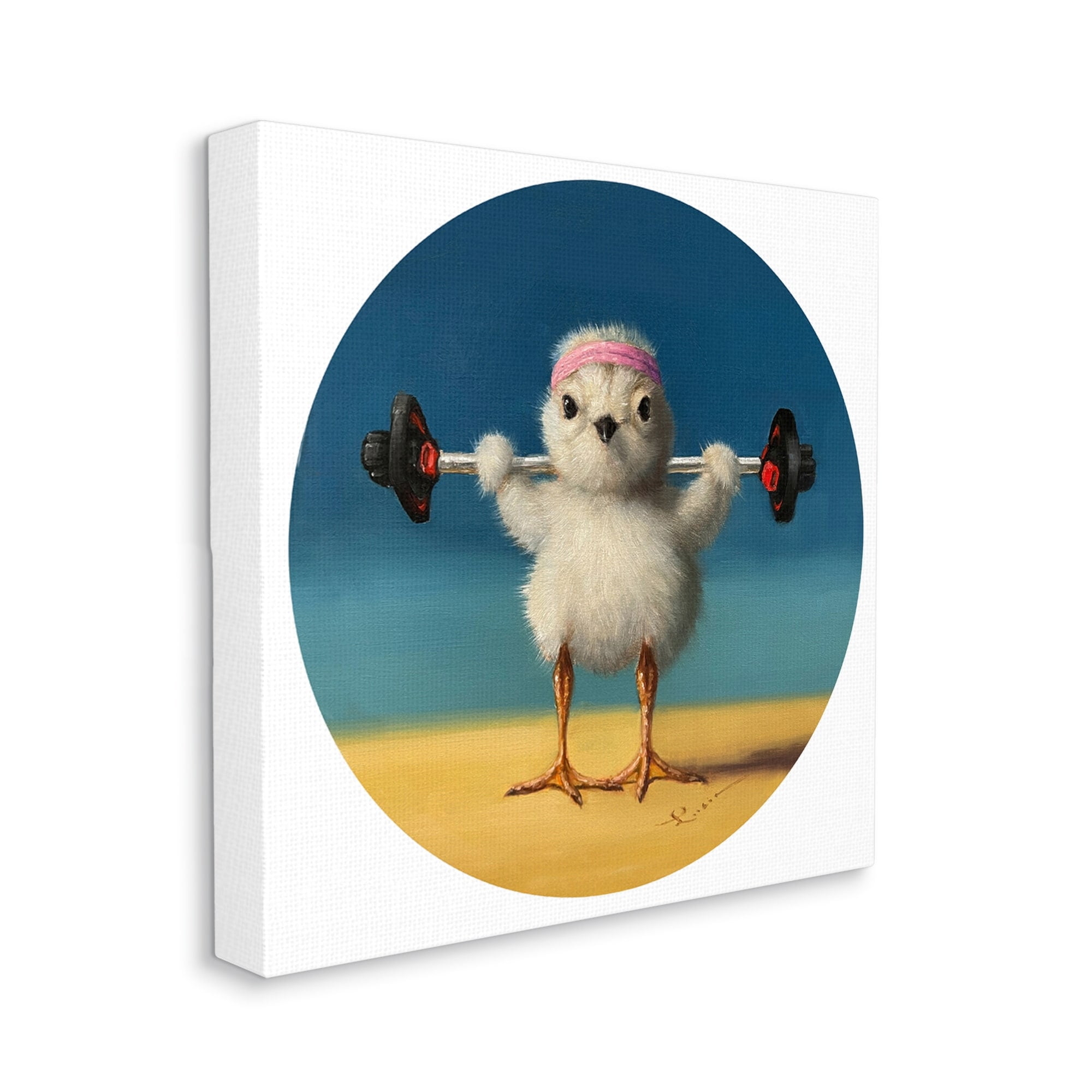Stupell Industries Born Strong Little Chicken Bird Lifting Weights,24 x 24, Design by Lucia Heffernan