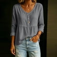 thumbnail image 7 of Ruimatai Womens Peplum Tunic Blouses V Neck Button Front Roll Up Long Sleeve Loose Casual Pullover Tops, 7 of 7