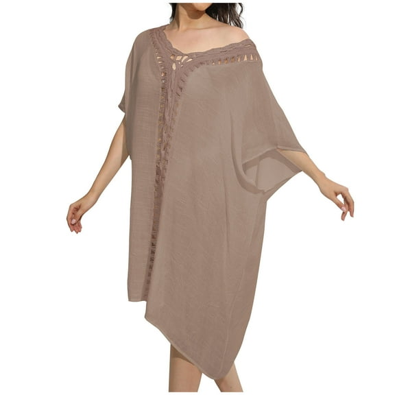 Zpanxa Bathing Suit Cover up for Women Bikini Swimsuit Coverup Tassels Beach Crochet Loose Hollow Out Coverup Dresses Vacation Clothes Brown One Size