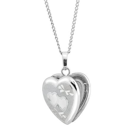 Small Heart Locket with Double Heart Design Sterling Silver Pendant, 18