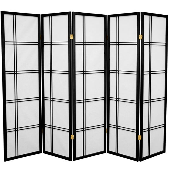 5 ft. Tall Japanese Style Double Cross Lattice Shoji Screen - Black - 5 Panels