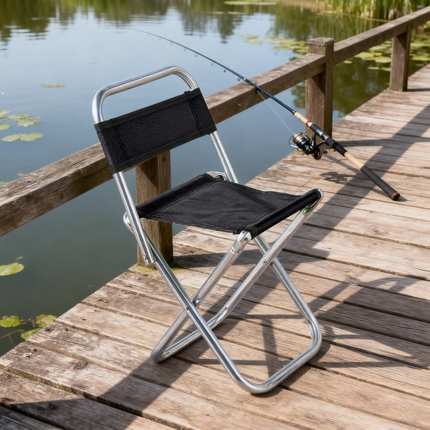 Silla plegable de exterior con respaldo | Taburete portátil para camping, viajes, barbacoas y pesca | Asiento ligero y compacto para playa, parque y jardín
