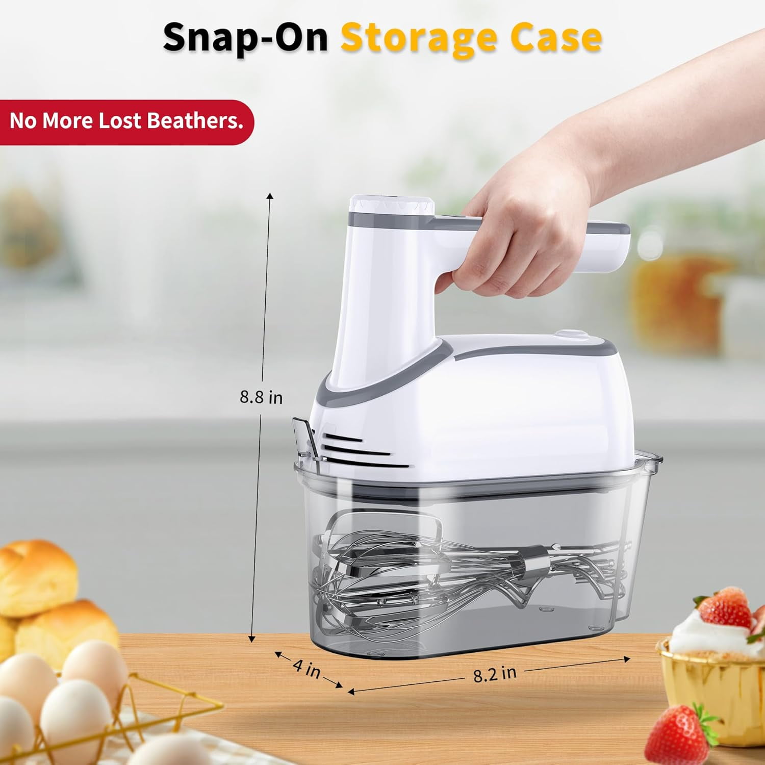 Cordless Electric Hand Mixer, 12-Speed Rechargeable with LED Display & Self-Stand for Baking