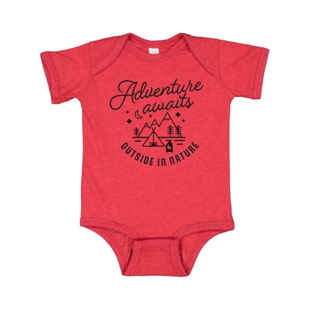 

Inktastic Adventure Awaits Outside in Nature with Tent and Mountains Gift Baby Boy or Baby Girl Bodysuit