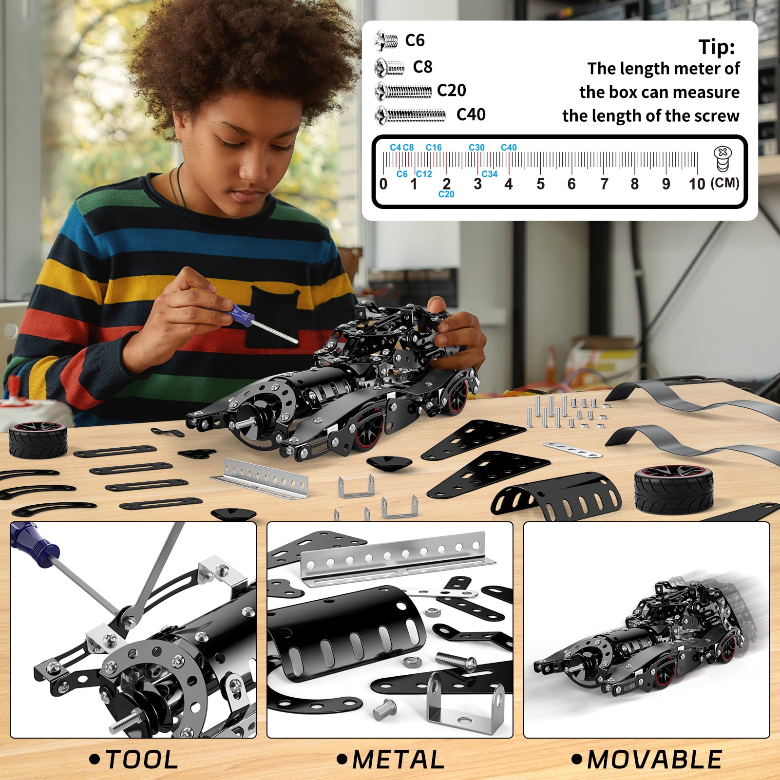KukuFun STEM Building Projects Model Car Set for Boys Kids 8 9 10 11 12 Years Old, Metal Building STEM Kits Toys Science Set for Vehicle Fan