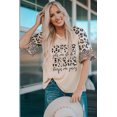 thumbnail image 4 of POGLIP Women's Khaki Coffee Jesus Graphic Leopard Ruffle Sleeve Top, 4 of 5