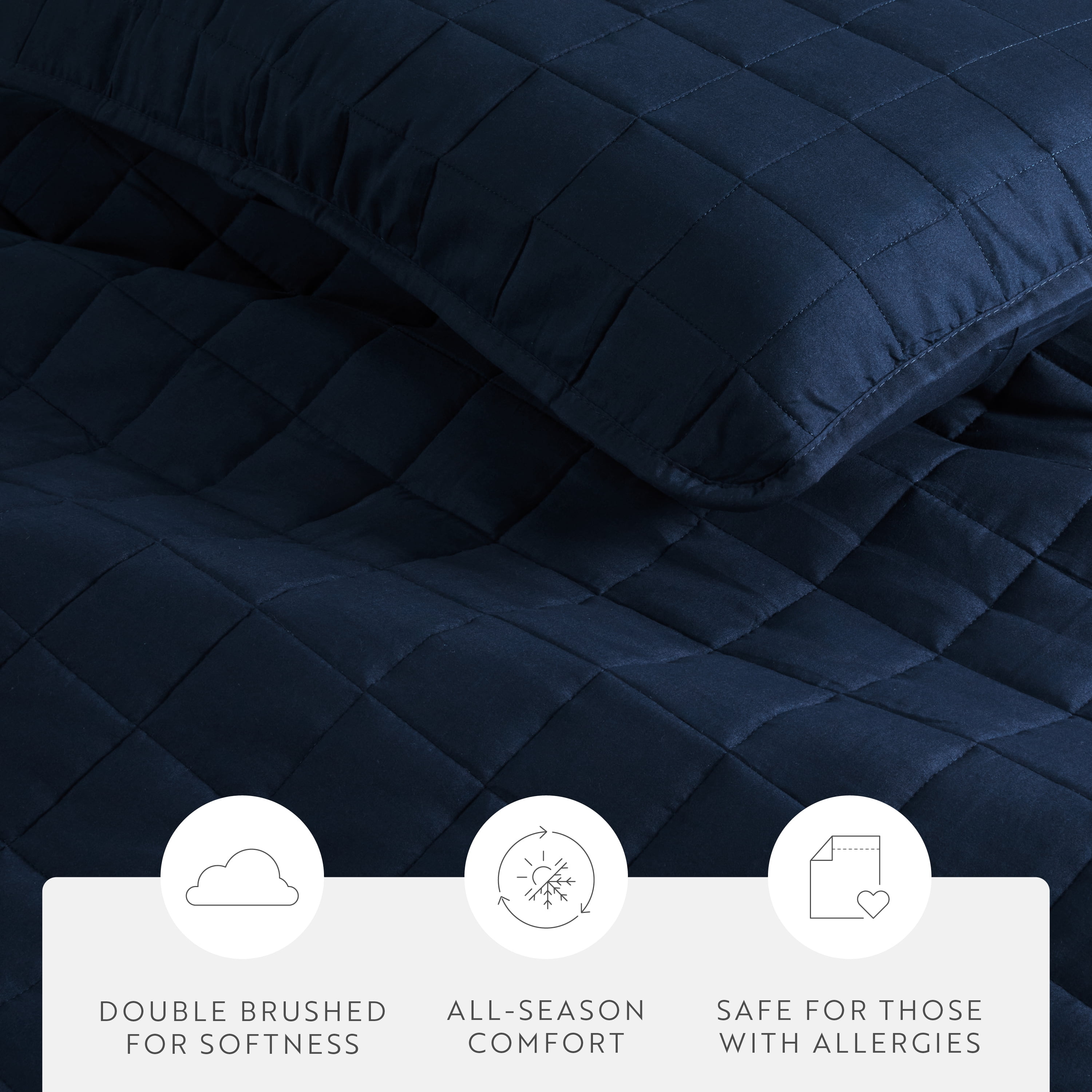 Noble Linens Navy Square Pattern Quilted Coverlet Set, King / CalKing