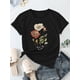 thumbnail image 3 of Women's 100% Cotton Floral Print T-Shirt - Black Casual Short Sleeve Round Neck Top with Vibrant Poppy & Foliage Design, Machine Washable Spring/Summer Casual Attire, Ladies T Shirts, Summer Fash, 3 of 7