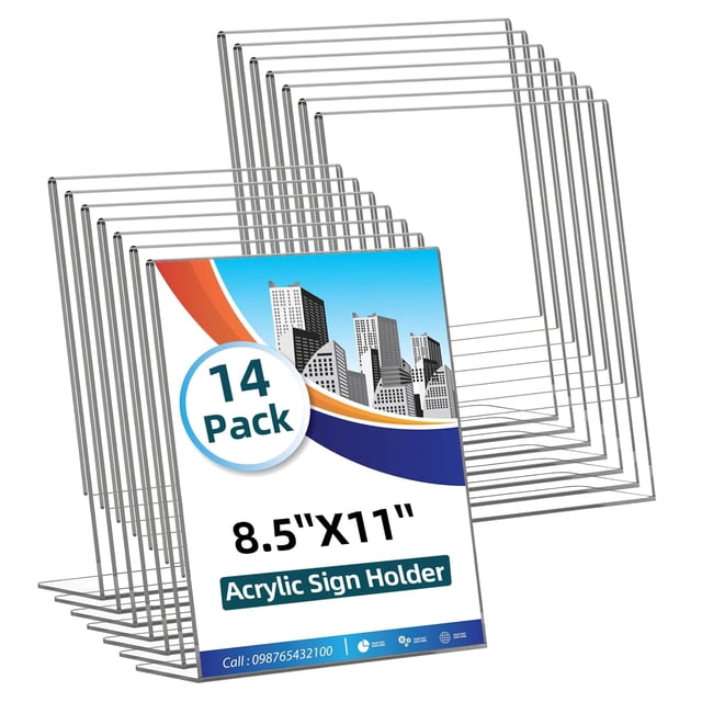 Porta letreros de acrílico HRSDEIE, paquete de 14, 8.5 x 11" en forma de L