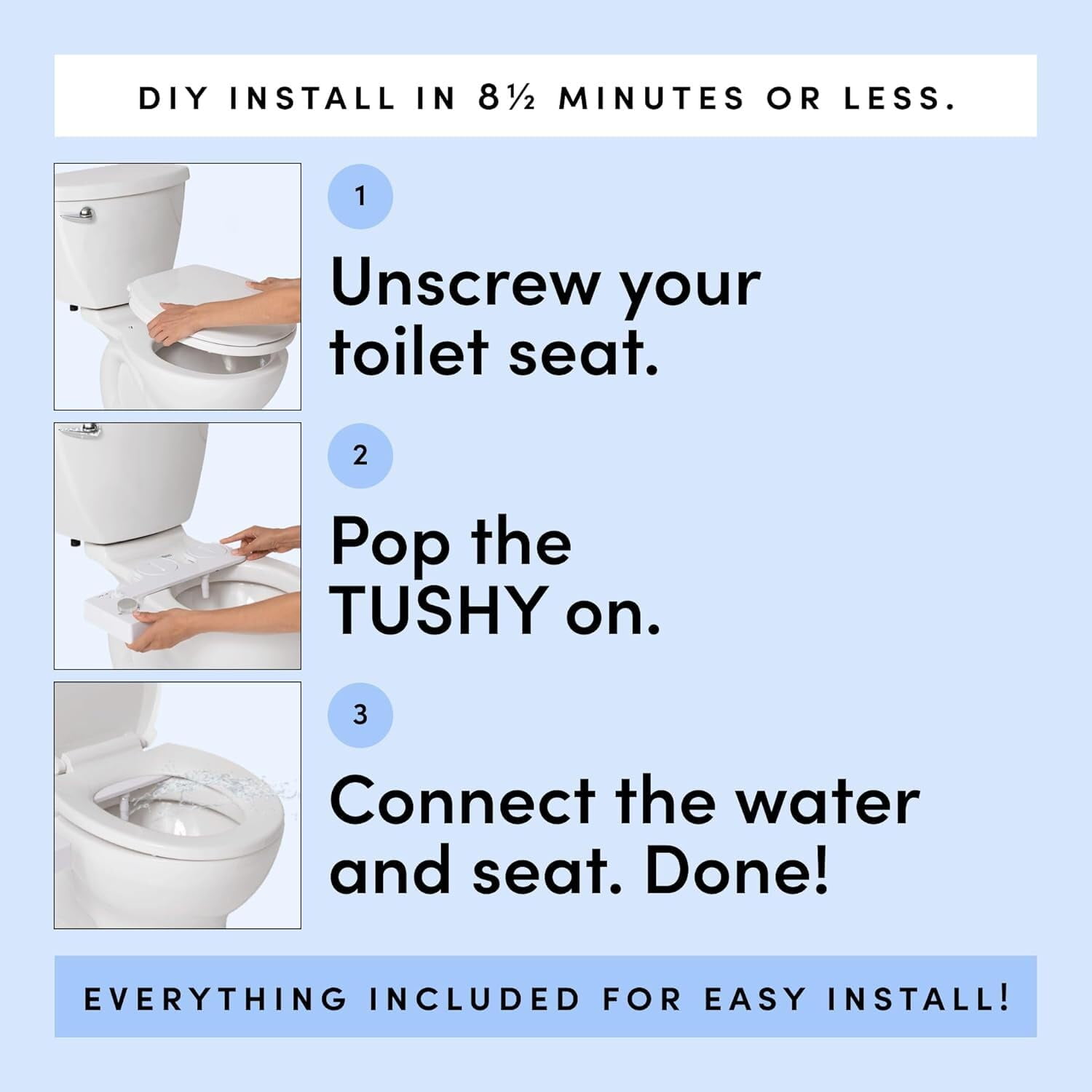 TUSHY Fresh Ultra Slim Toilet Seat Bidet Attachment, Self-Cleaning, One Size, Easy Installation, Silver