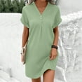 thumbnail image 2 of oqasdz Women V Neck Solid Color Comfortable Casual Button Down Dresses Birthday Female Dailywear, 2 of 6