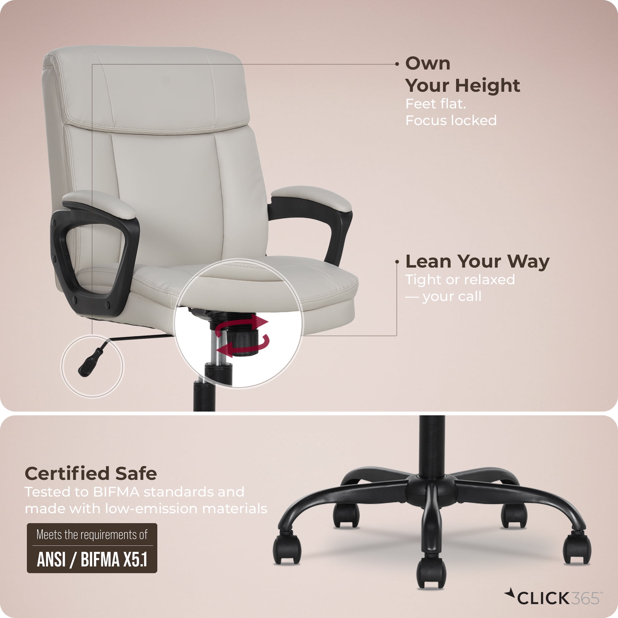 Click365 Click365 Adult Polyurathane Mid Back Indoor Commercial Ergonomic Office Chairs all tools for easy assembly, Off-White