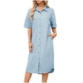 thumbnail image 2 of Homenesgenics Winter ! Jean Dress Long Lenth with Pockets Women's Fall Long Sleeved Lapel Button Loose Casual Denim Dress Blue L, 2 of 7