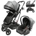 thumbnail image 1 of Carriola para Bebé con Portabebé Travel System Reversible Convertible a Bambineto Ruedas de Goma con Freno Plegable Cinturón de 5 Puntos - Gris, 1 of 8