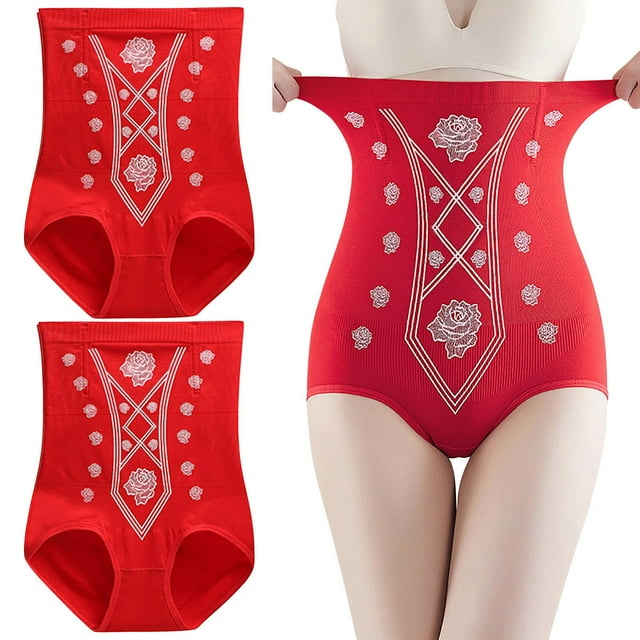 MSJUHEG Culottes Femmes Culottes Femme Taille Haute Pantalon Sculptant Sans Trace Rehausseur de Fesses Gaine Amincissante Femme Chaud Yoga Fajas Court Réducteur Grande Taille Culottes Rouge G