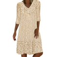 thumbnail image 2 of Mid Sleeved V Neck Medium Length Dress With Floral Dresses For Women Shirt Dress Orange M, 2 of 4