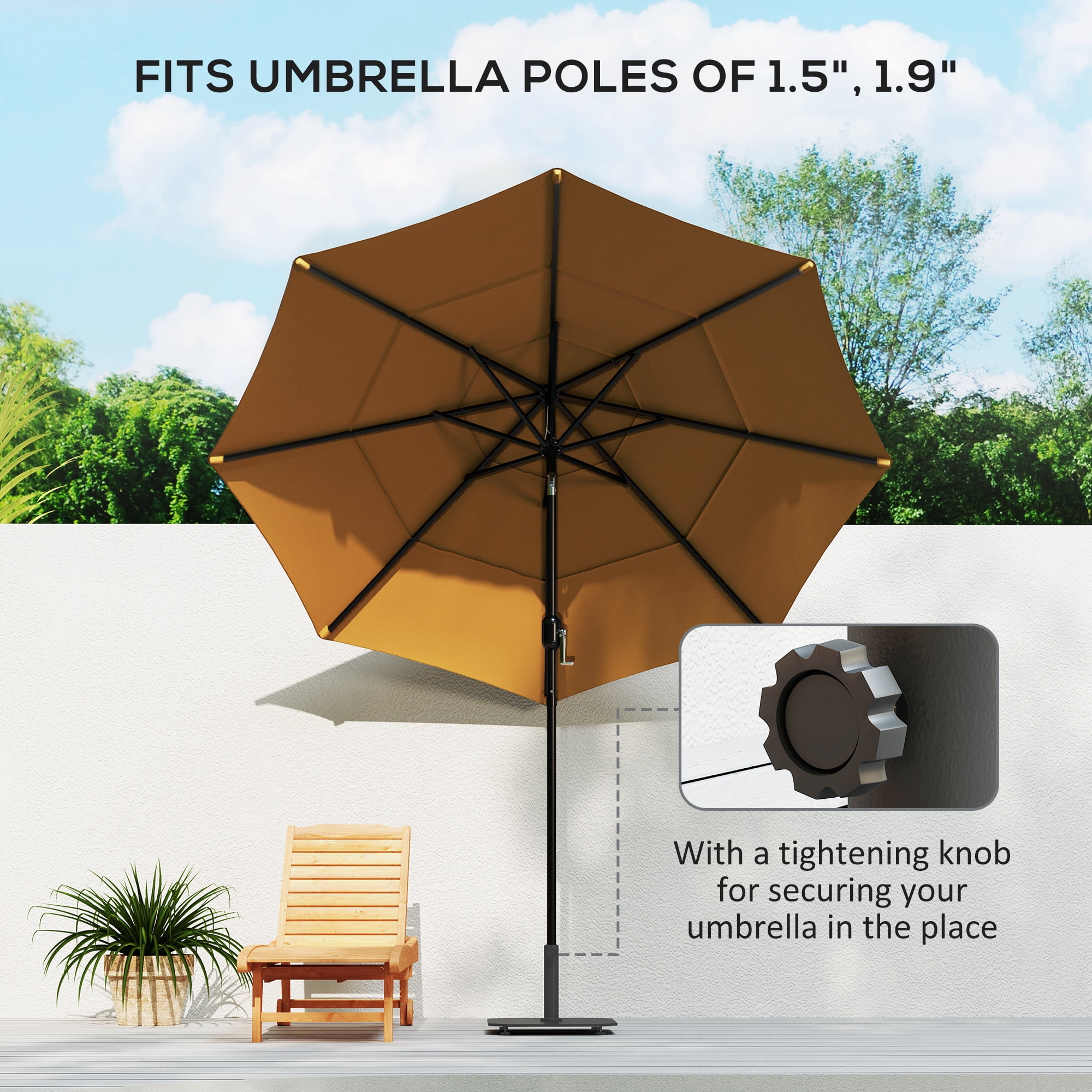 Square Patio Umbrella Base, 29 lbs Metal Umbrella Stand Base with Adjustable Foot Pads, Heavy Duty Patio Umbrella Holder for 1.5"/1.9" Umbrella Poles for Outdoor, Lawn, Poolside, Black