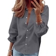 thumbnail image 2 of UQJfacai Button Down Shirts for Women Summer V Neck Long Sleeve Business Casual Blouses Plus Size Spring Office Work Tops S-5XL, 2 of 8