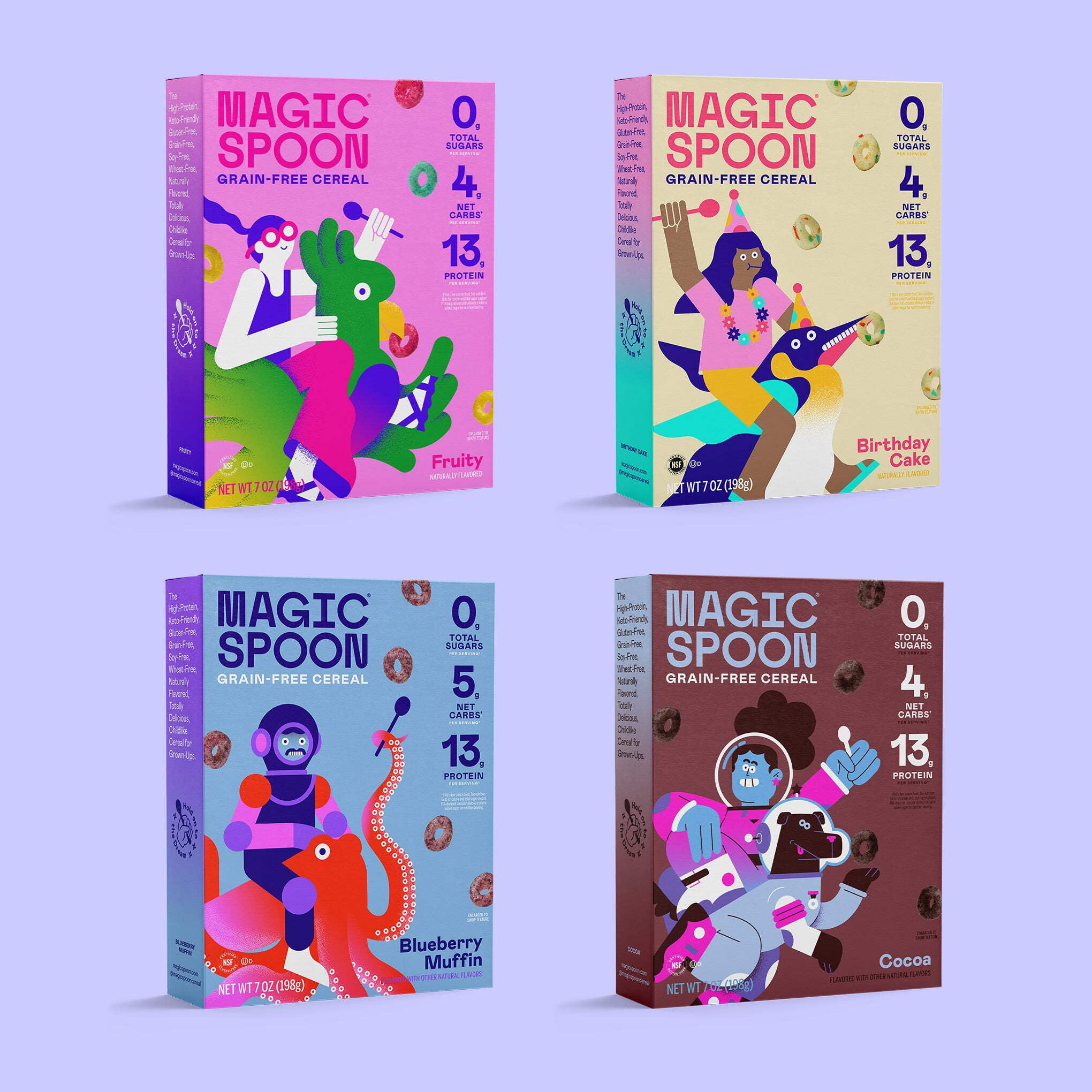 Magic Spoon Cereal Variety  Pack - Fruity, Cocoa, Blueberry Muffin and Birthday Cake (4 boxes)