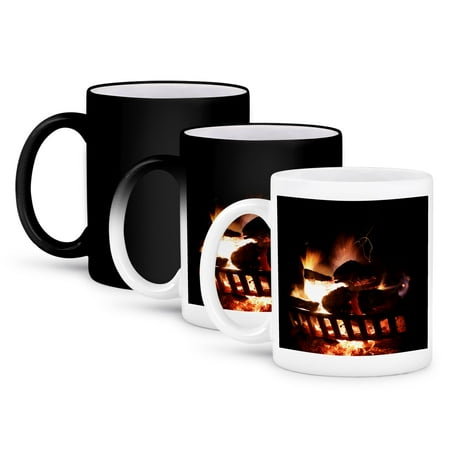 3dRose, Photgraph of a very hot fire in an outdoor fireplace., 11oz Magic Transforming Mug