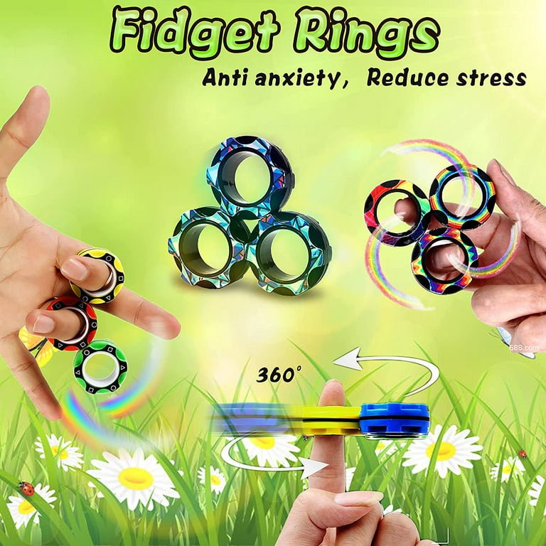 BUNMO Magnetic Rings Multicolored | Fidget Toys Adults | Magnetic Fidget  Rings | Endless Hours of Fun | Spin, Connect & Play | Addictive Fidget Toy