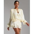 thumbnail image 3 of Vestido de verano Tsukko con dobladillo con volantes y manga larga para mujer, blanco, 3 of 5