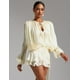 thumbnail image 3 of Vestido de verano Tsukko con dobladillo con volantes y manga larga para mujer, blanco, 3 of 5