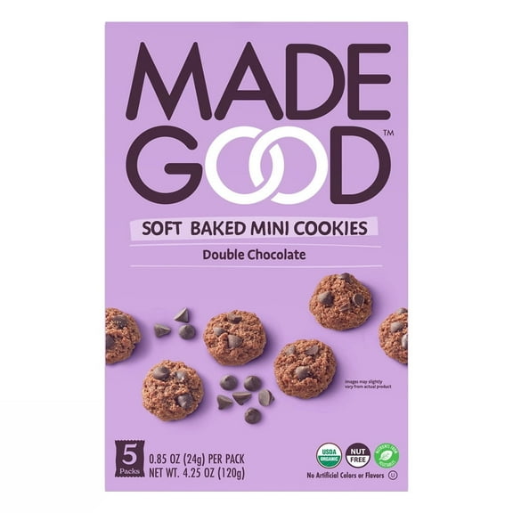 MadeGood Organic Gluten Free Soft Baked Mini Cookies Double Chocolate -- 5 Pouches