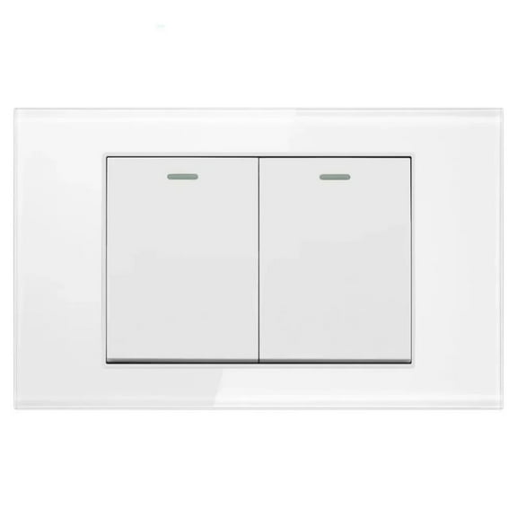 Melery 2gang 4x2 Light Switch Wall Switch USA Tempered Glass Panel Rectangular White