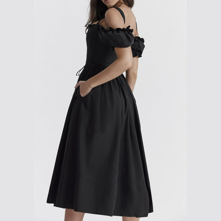 Kaemgyyd Wedding Guest Dresses for Women Cold Shoulder Sleeve Midi Dress  Trendy Tie up Pleated A Line Flowy Dress - Walmart.com