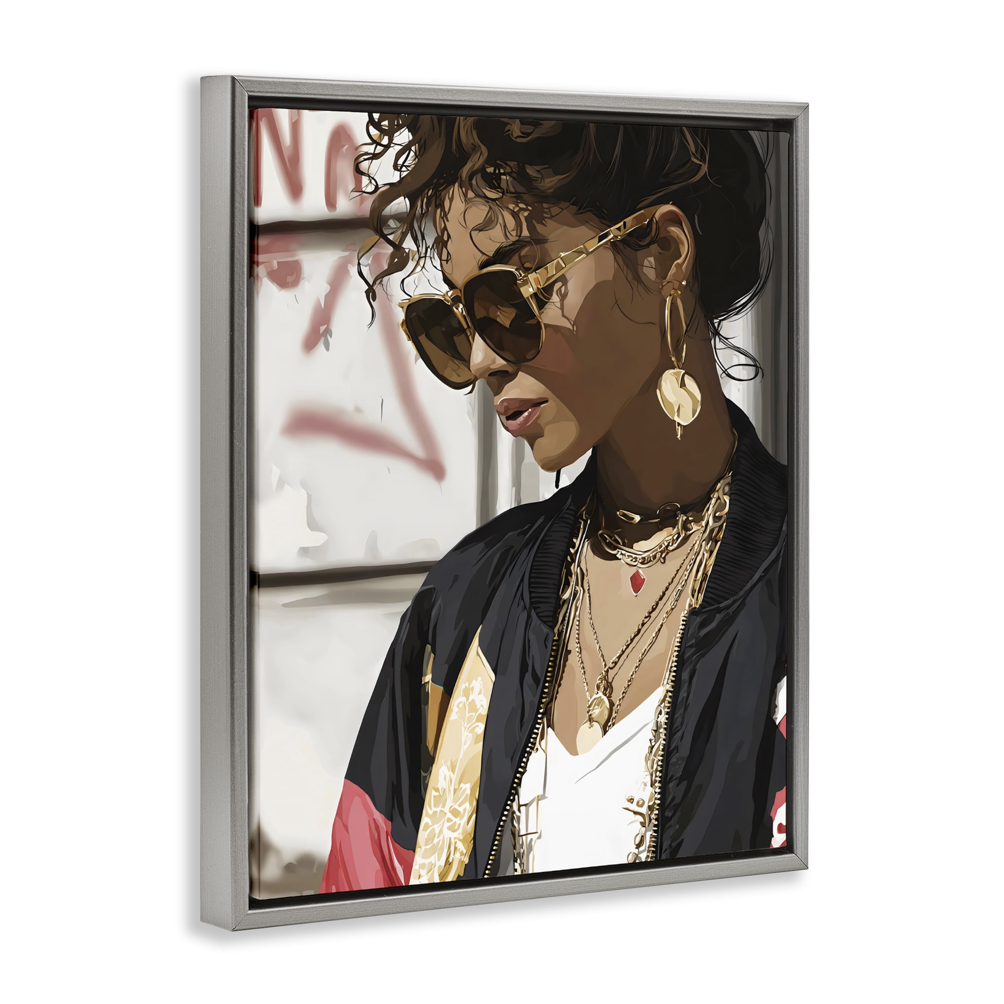 Stupell Industries Woman in Sunglasses With Jewelry Gray Framed Floater Canvas Wall Art, design by Franklyn Gregory