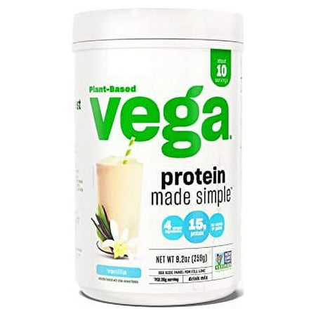 Vega Protein Made Simple Vanilla, 10 Servings - Stevia Free Vegan Protein Powder, Plant Based, Healthy, Gluten Free, Pea Protein for Women and Men, 9.2 Oz (Packaging May Vary)
