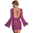 thumbnail image 4 of Women's Backless Flounce Sleeve Sparkling Mesh Mini Dress, 4 of 5