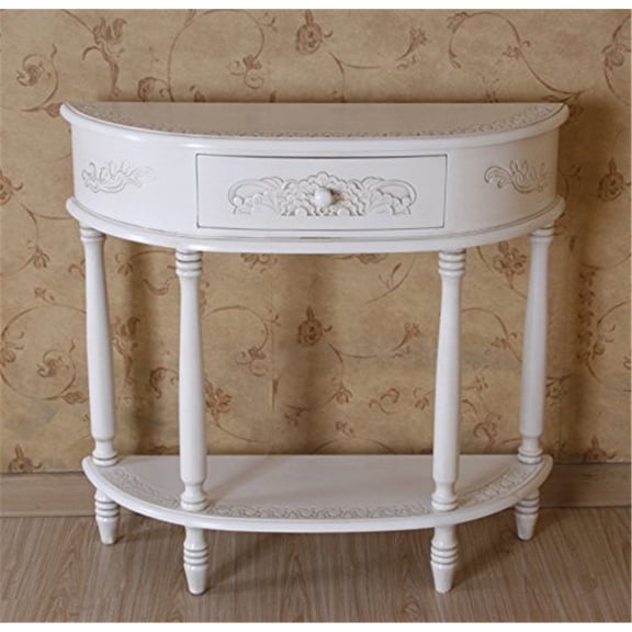 Half Moon Wall Table with Drawer - Rococo Radiance Carved Accent Table - Space Saving Console Table