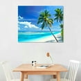thumbnail image 2 of Acheng Canvas Prints Wall Art Palm Trees on The Sandy Beach and Turquoise Ocean Picture with Frame Sea Paintings for Bathroom Bedroom Home Decorations 16x12in, 2 of 6