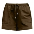 thumbnail image 4 of vigerkar Women's Linen Shorts Casual Summer Shorts High Waisted Comfy Pull On Shorts with Pockets Brown, L, 4 of 4