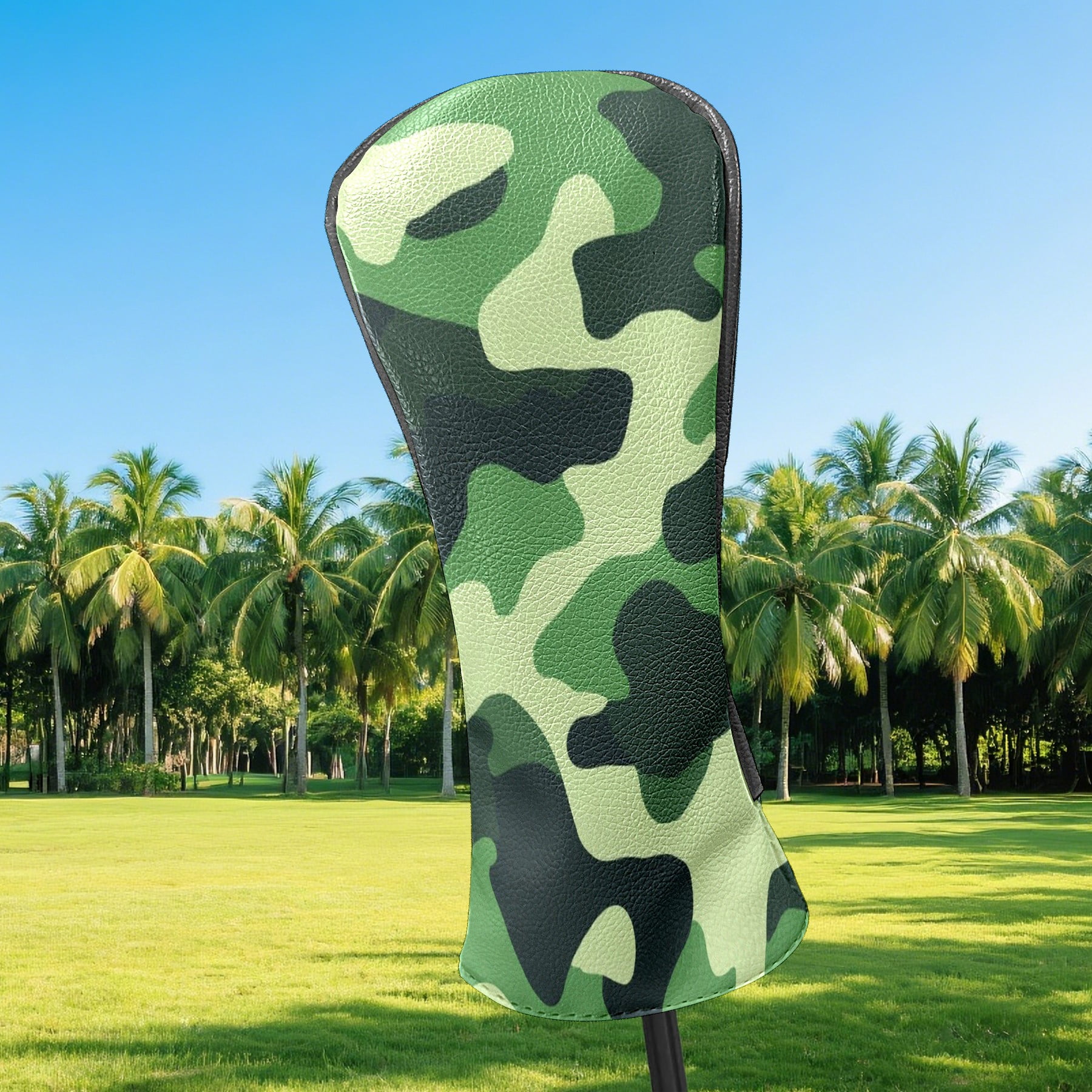 Golf Club Covers PU Leather Waterproof Head Covers for Fairway Woods Hybrids Green Camouflage Unisex Fits Most Brands