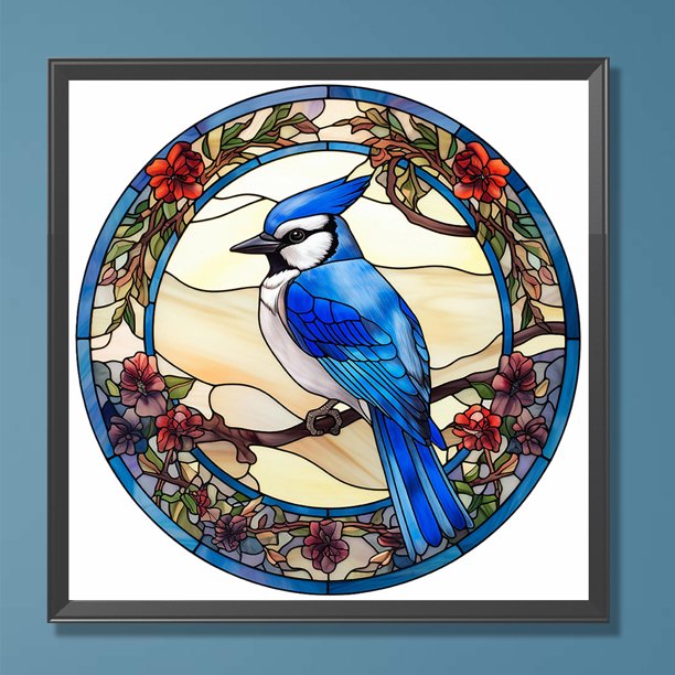 Cuadros Decorativos 5D bricolaje redondo completo taladro diamante pintura vidrieras Tanager decoración (VIP1021) Wdftyju de costura negro 4 estilos