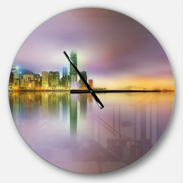 DesignArt Hong Kong Panorama at Twilight Large Wall Clock
