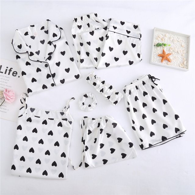 Conjunto de pijama de 7 piezas para mujer, Sexy ropa de dormir, trajes de dormir suaves y dulces, regalo para el hogar, otoño e invierno, 2024